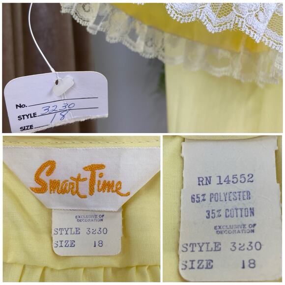 Vintage 60s Smart Time Sunny Yellow Lacy Grandma Housecoat Robe Women's Size 18 - Picture 10 of 10